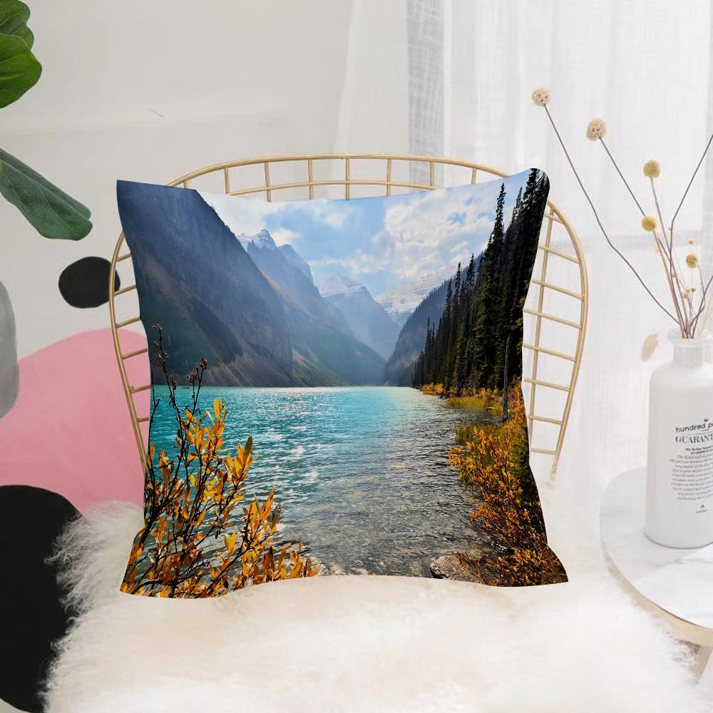 Hyosxw Landscape, Lake Louise Banff National Park C - A8 Cushion Cover,Throw Pillow Case Home Decorative For Living Room Bedroom Sofa Chair 18X18 Inch,Landscape, Lake Louise Banff National Park Canada Mountains Fall Plants,Pillowcase 45X45cm