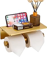 Vista 11 de Soporte de papel higiénico – Soporte de papel higiénico de aluminio de doble rollo con estante para teléfono móvil para baño, autoadhesivo 3M, sin