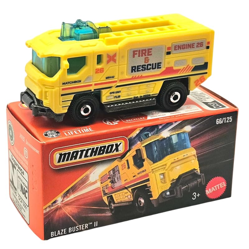Image of Hot Wheels 2026 Match Box Blaze Buster II for 3 Years & Above 66 /125 (Yellow)
