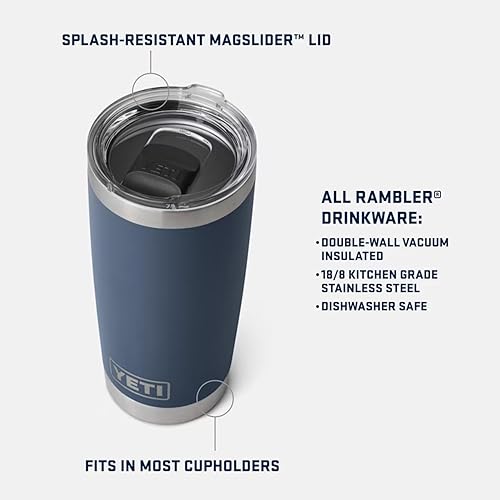 Miniatura 60 de YETI Rambler - Vaso de acero inoxidable con aislamiento al vacío de 20 onzas con tapa MagSlider verde azulado (Agave Teal)