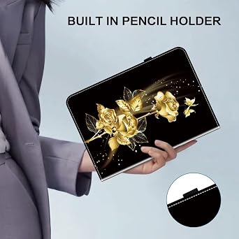 Case for Amazon Fire HD8 2020/2022/2024 Features Card Holder, Multi-Angle Kickstand & Golden Art Design, Slim Protective Folio Cover - Butterfly