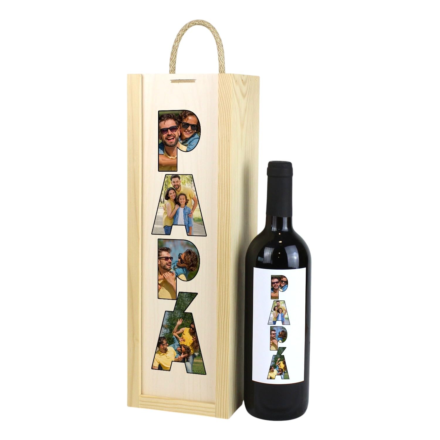 Botella de Vino Personalizada con Fotos Papá Caja Regalo Día del Padre