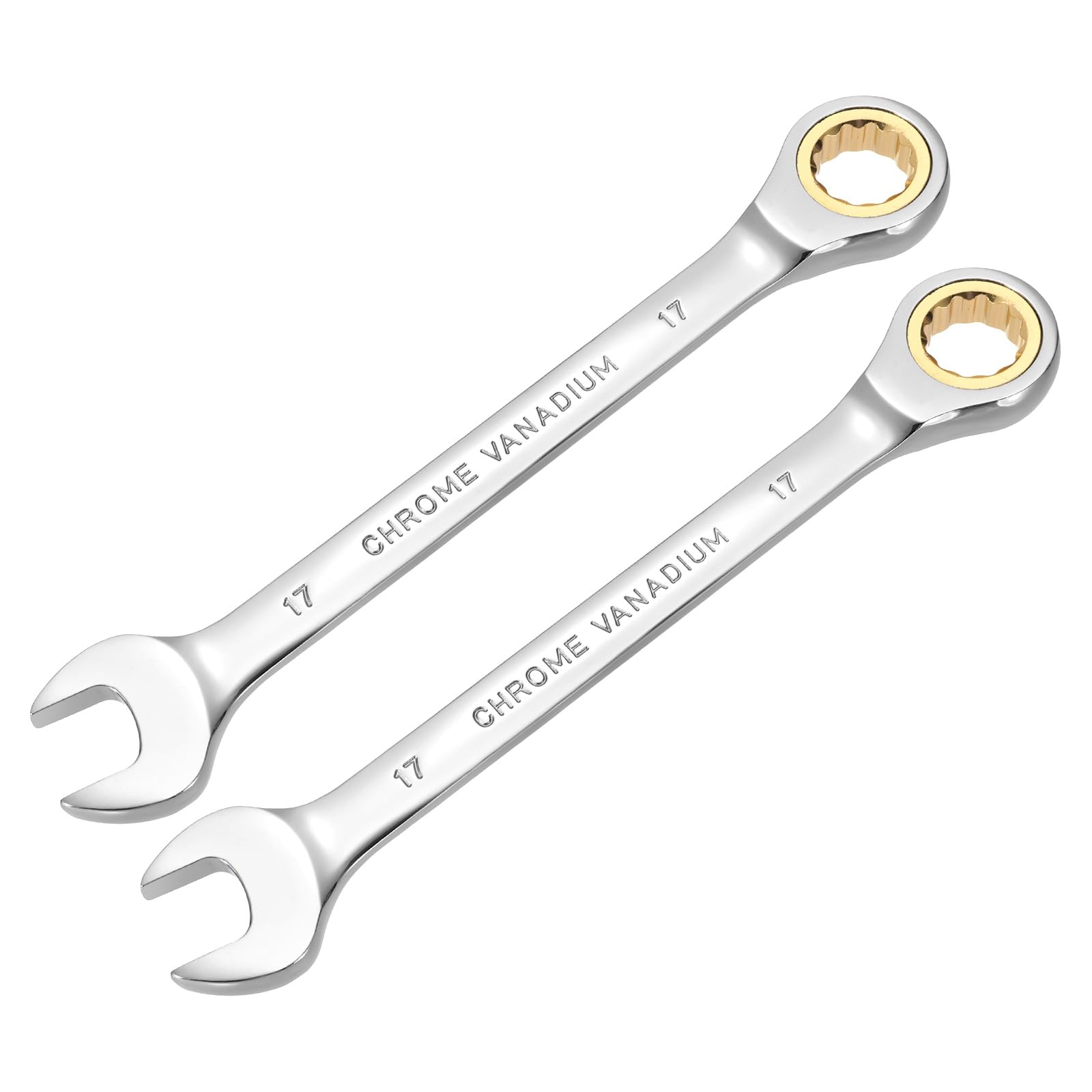 sourcing map 2pcs Ratcheting Combination Wrench 17mm Metric 12 Point CR-V Steel Chromed Lengthen Double Box Open-Ended Ratchet Wrenches with 72 Tooth and 5° Swing Gear Spanner Tool for Repair
