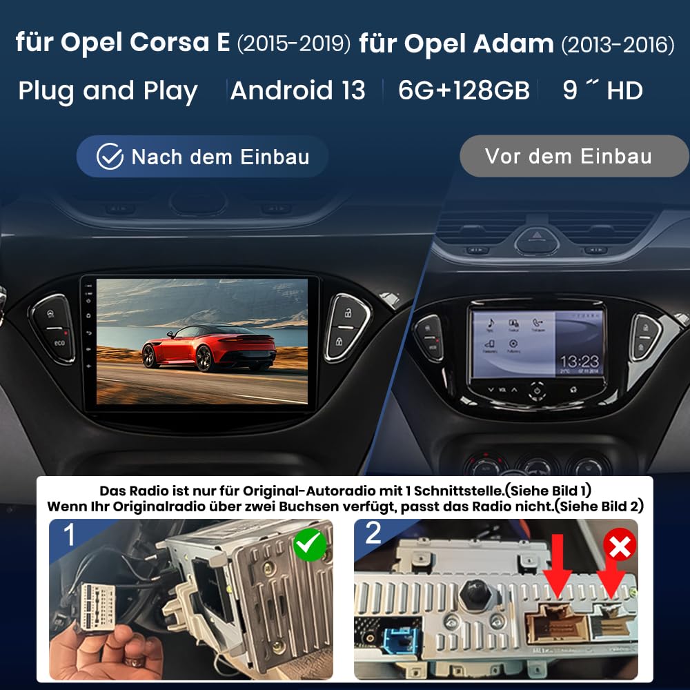 Junsun Android Autoradio für Opel Corsa E (2015-2019), Opel Adam (2013-2016) 2GB+64GB CarPlay, Android Auto, FM Radio, Bluetooth, WLAN, Navigtion, Lenkradsteuerung