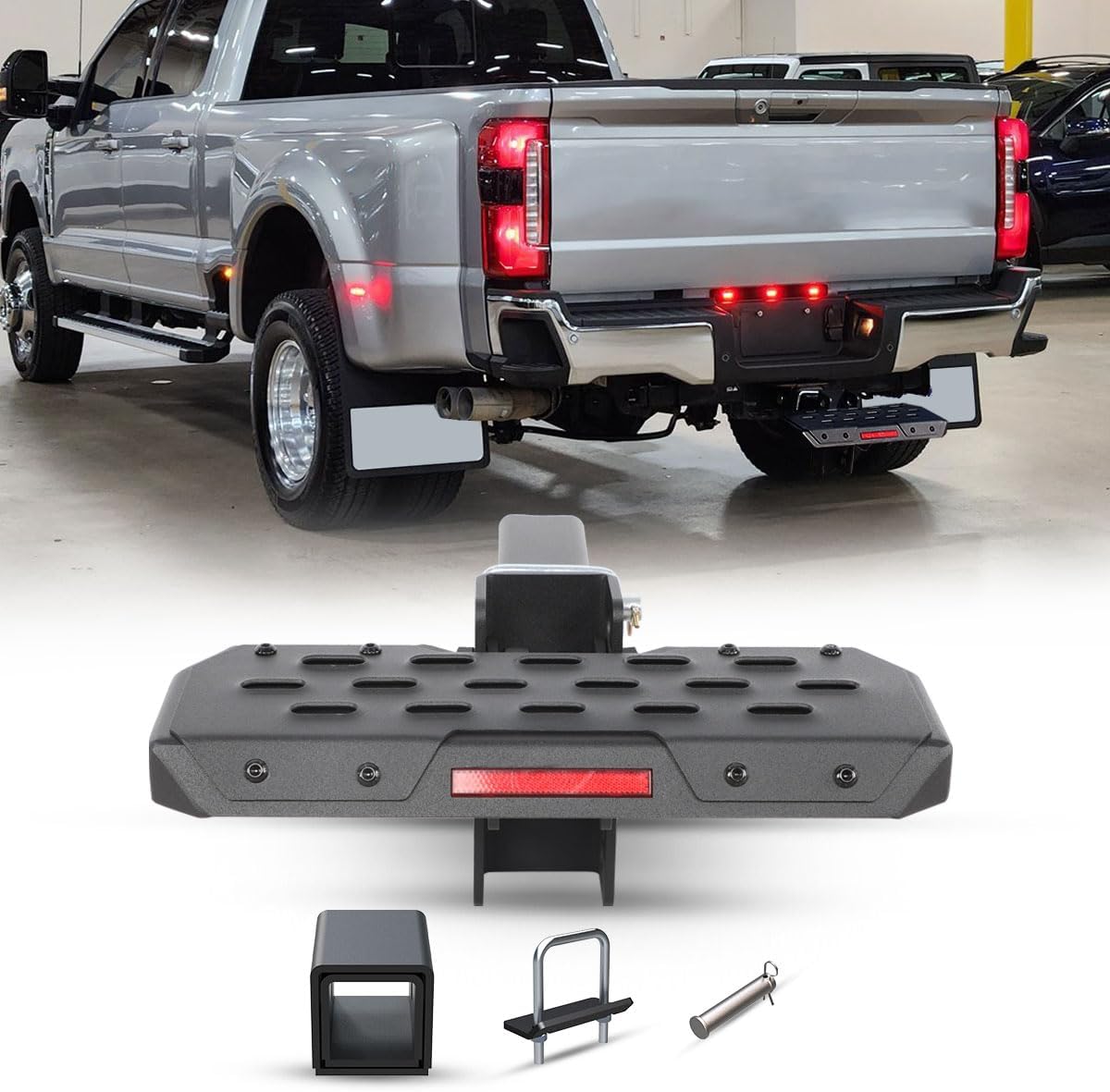 ROXX Universal Adjustable Length & Height Hitch Step Fit for 3 Inch & Hitch Receiver Adapter w/Anti-Rattle Bracket Anti-Slip Frame for Pickup Trailer Tow Car Truck SUV, Capacity 350 LBS
