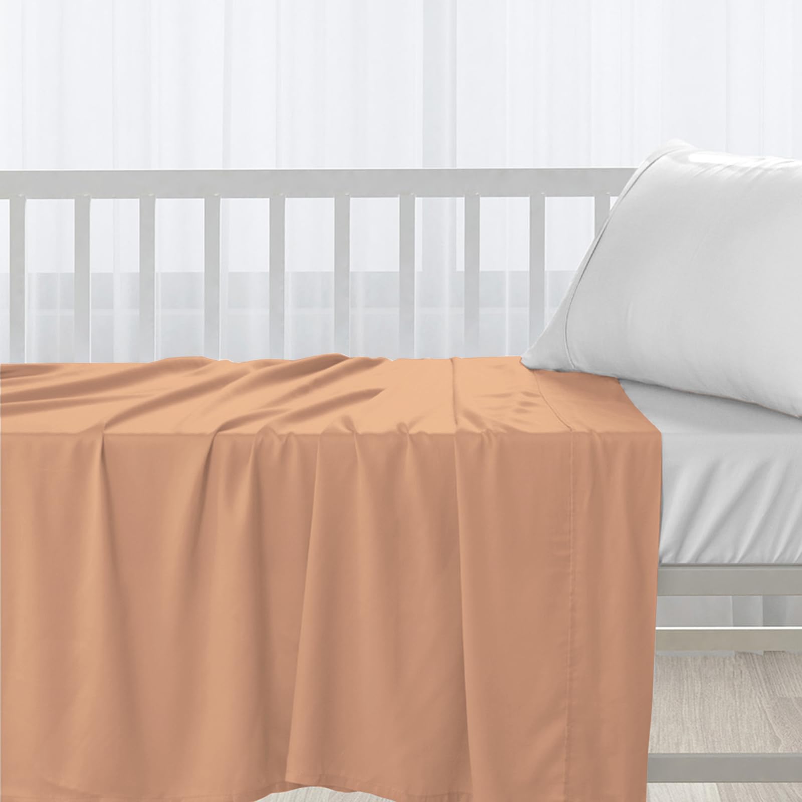 Pizuna Baby Flat Sheet for Crib 70 x 100 cm, Peach, 400 Thread Count 100% Long Staple Cotton Flat Bed Sheet