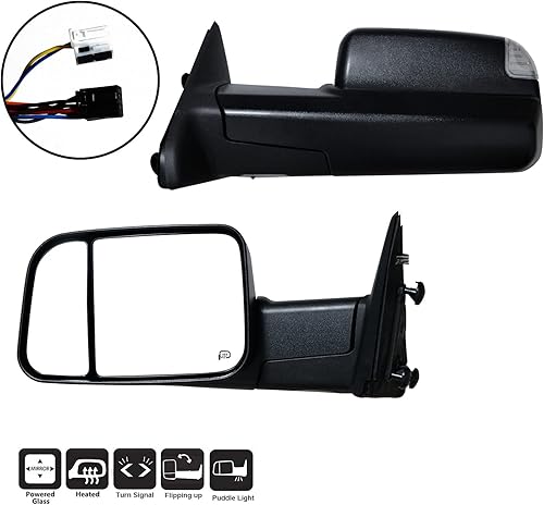 Miniatura 2 de AERDM Nuevo espejo de remolque con carcasa negra con sensor de temperatura, compatible con Ram 1500 2009-2015, Ram 2500 3500 2010-2015 con señal de
