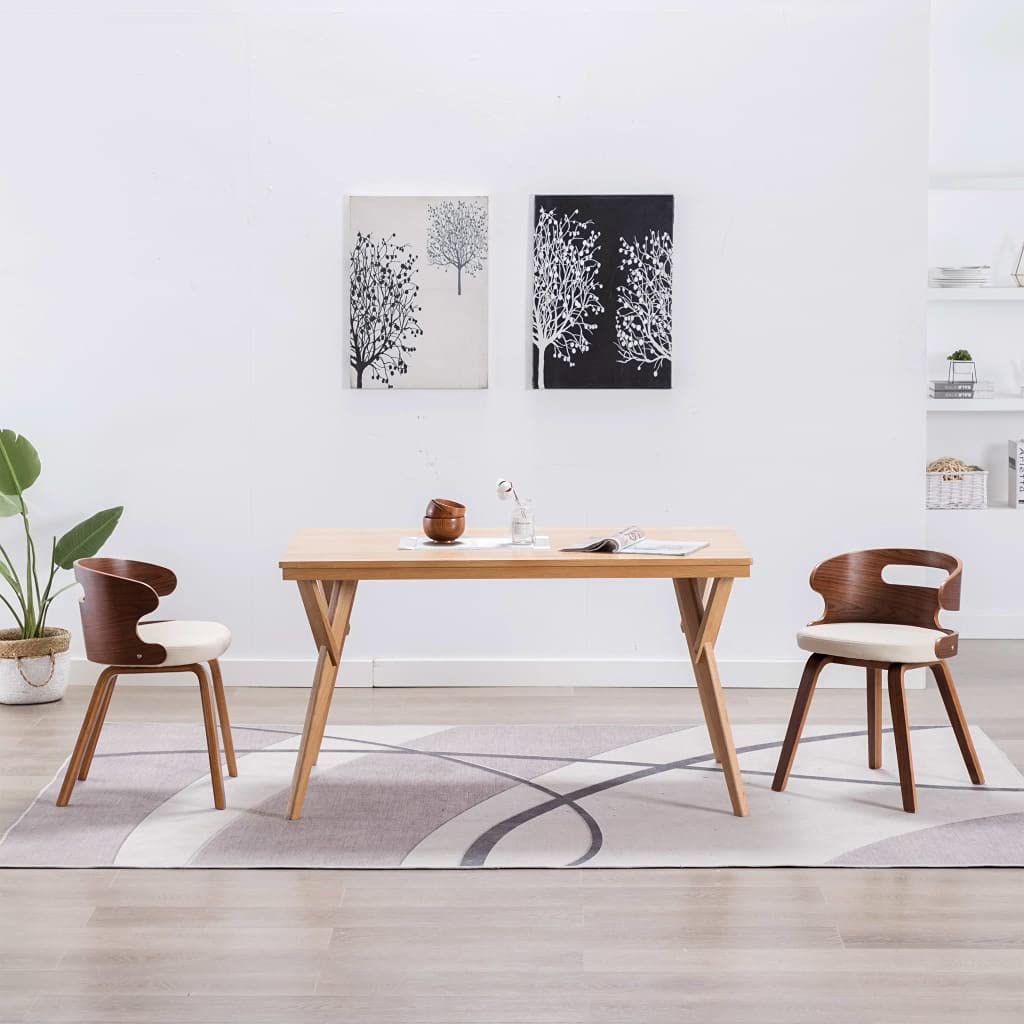 Juego de 2 sillas de comedor, madera curvada y piel sintética, 48 x 49 x 68 cm, diseño moderno, respaldo alto, asiento cómodo