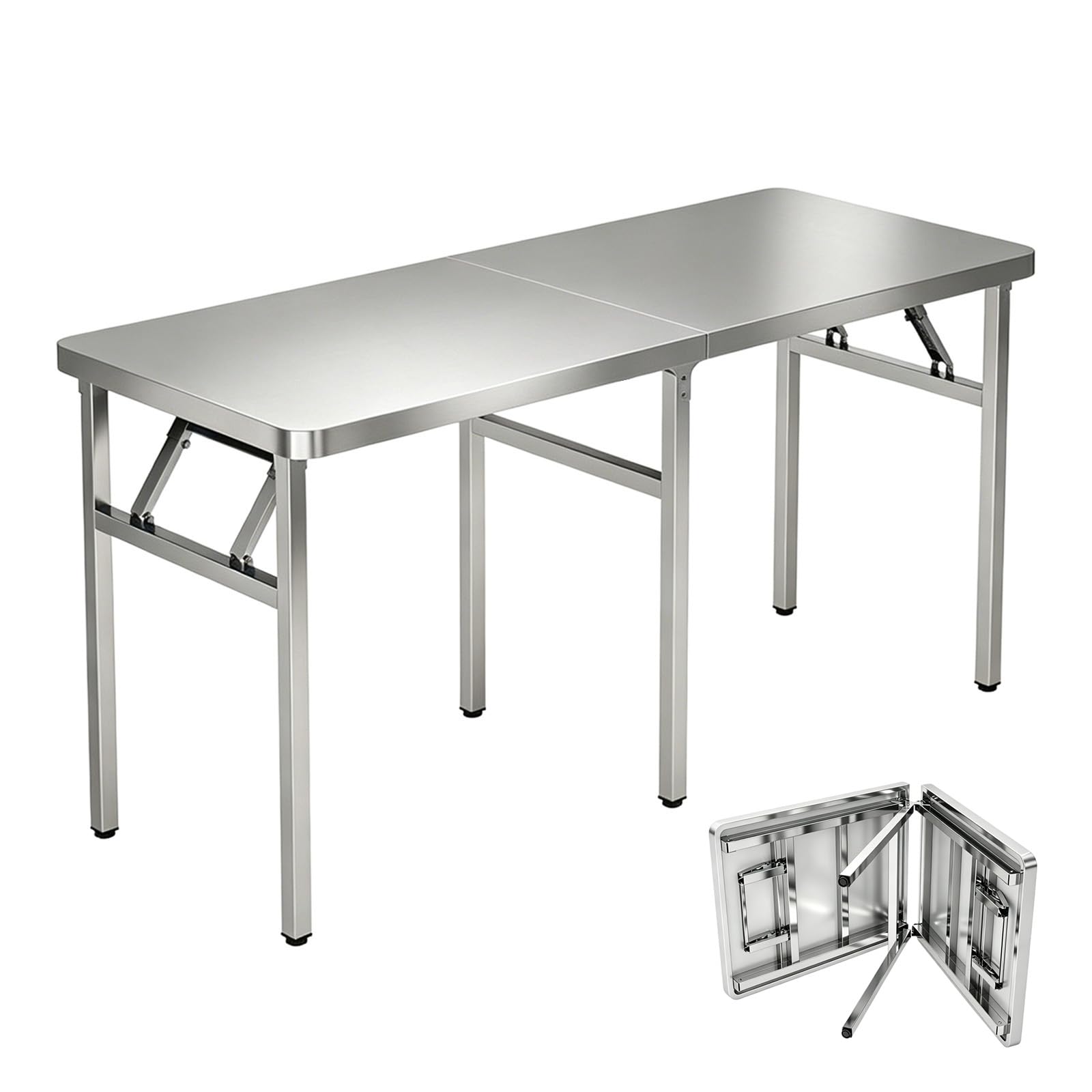Banco de Trabajo Resistente de Acero Inoxidable 304, Mesa de preparación de Cocina Plegable, Mesa Plegable para lavandería, Ideal para Camping, barbacoas y restaurantes (tamaño: 59 * 23.6 * 28.7