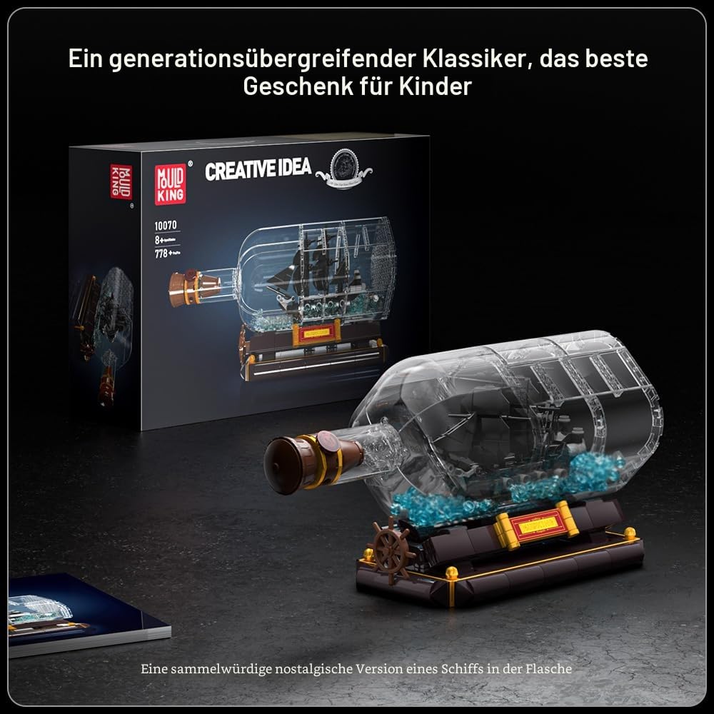 Mould King 10070 Piratenschiff in Flasche Bausteine Black Pearl Segelschiff Klemmbausteine Sammler Schiffsmodell Geschenk für ab 8 Jahren(778 Teile)