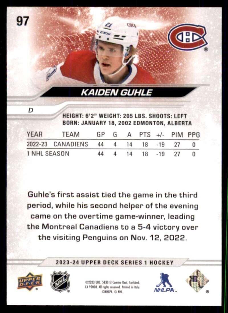 Amazon.com: 2023-24 Upper Deck #97 Kaiden Guhle Montreal Canadiens