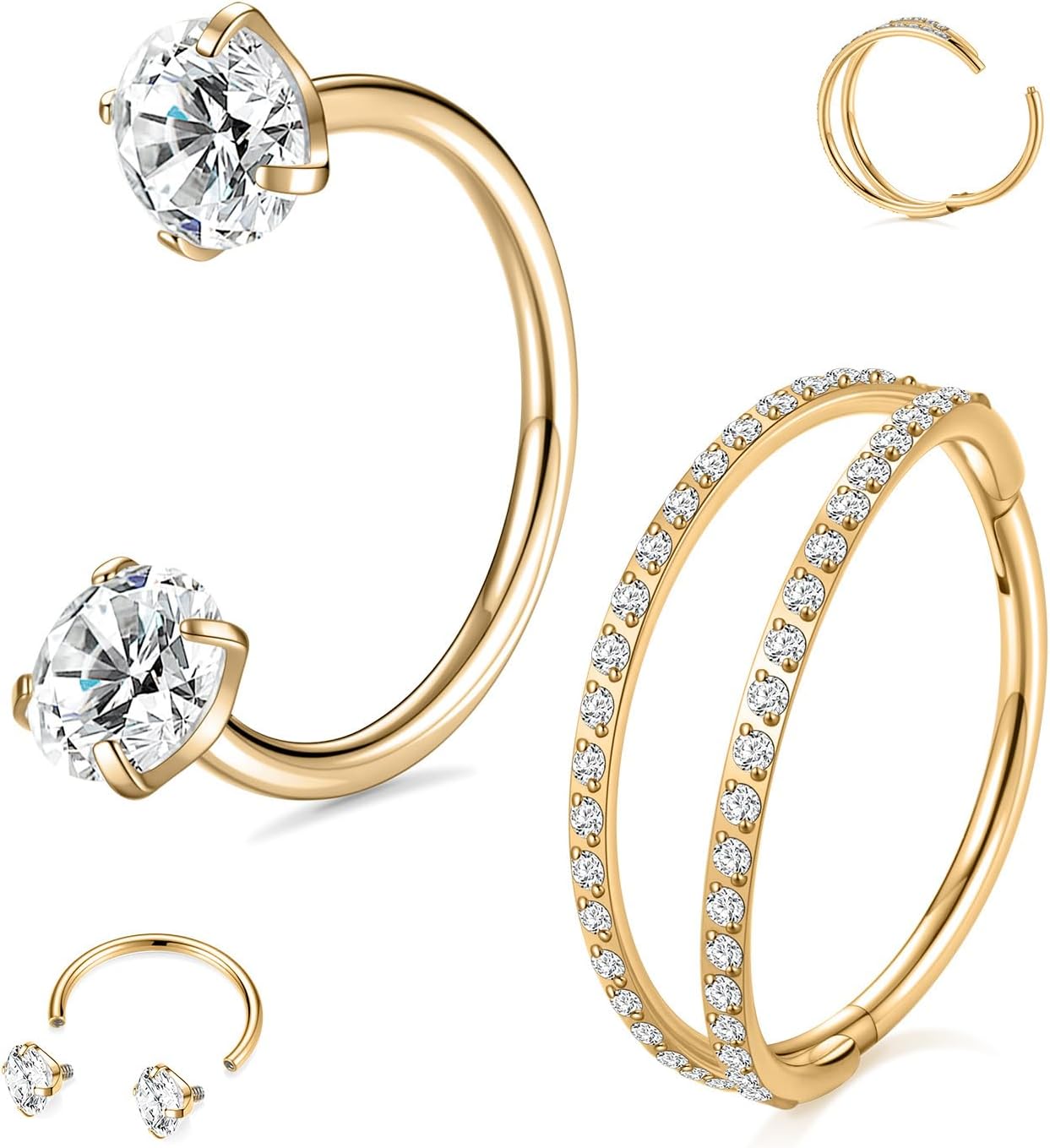 GAGABODY 2Pcs Nose Rings Hoop Seamless Septum Jewelry G23 Titanium Horseshoe Ring 20G Circular Barbell Lip Piercing Jewelry Internally Threaded Ear Piercings