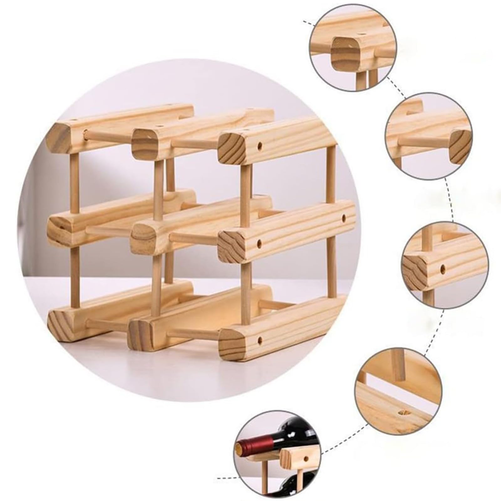 Estante De Vino De Madera, Soporte De Almacenamiento De Bebidas, Botellero De Madera Apilable, Estantes De Almacenamiento De Vino De Bricolaje, Para Cocina, Despensa, Bodega, Bar Baked,12stick