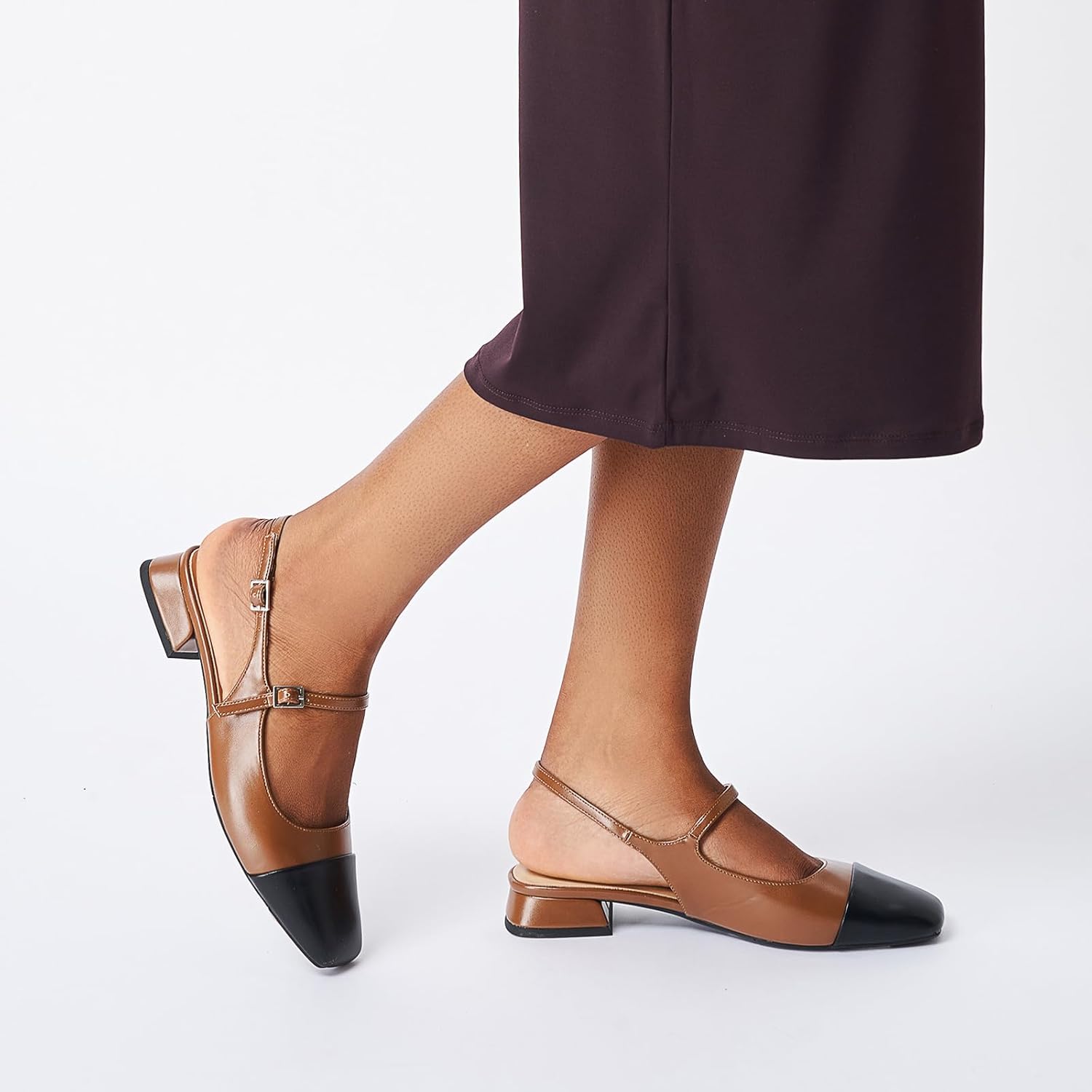 C.Paravano Square Toe Slingback Sandals for Women | Women's Slingback Flats | Sandals for Women | Block Heel Slingback | Closed Toe Sandals Women - Image 2