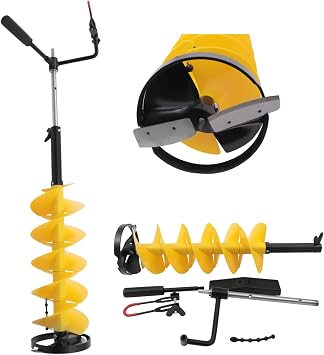 Ice Drill Auger, 8 Inch Diameter Scoop Chipper, 14 Inch Length Adjustable Extension Rod Electric Ice Auger Bit with Nylon Fan Blade, Universal Cordless Drill Adapter with Extension Rod Handle