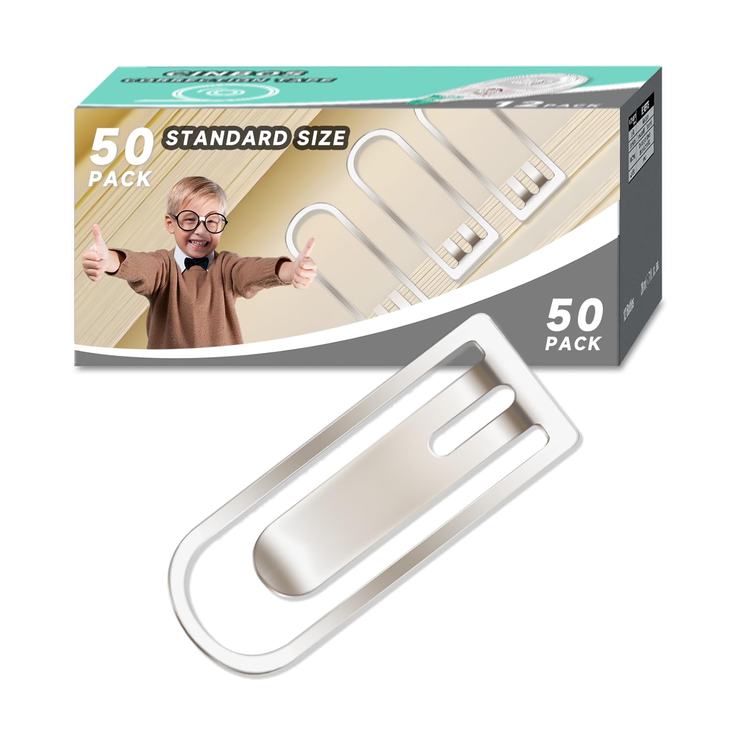 VEMTONA Non Skid Paper Clips, 50 Count, Medium Size/Standard Size, Nonskid Cute Metal Stainless Steel Paperclips for School Home Office Supplies, Bulk 50 Pcs, Silver(VE-01)