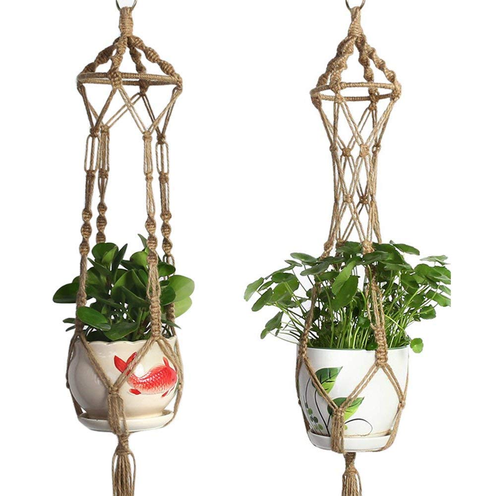 LANGUGU Set of 2 Macrame Plant Hanger Cotton Rope Wall Hanging Planter Basket for Indoor Outdoor Flower Pot Plant Holder Wall Art Vintage-Inspired Home Decor, 4 Legs 41 inch (A)