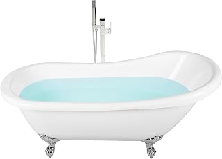 Weiße freistehende Badewanne aus Acryl mit Überlauf 153x77 cm ovale Form Cayman