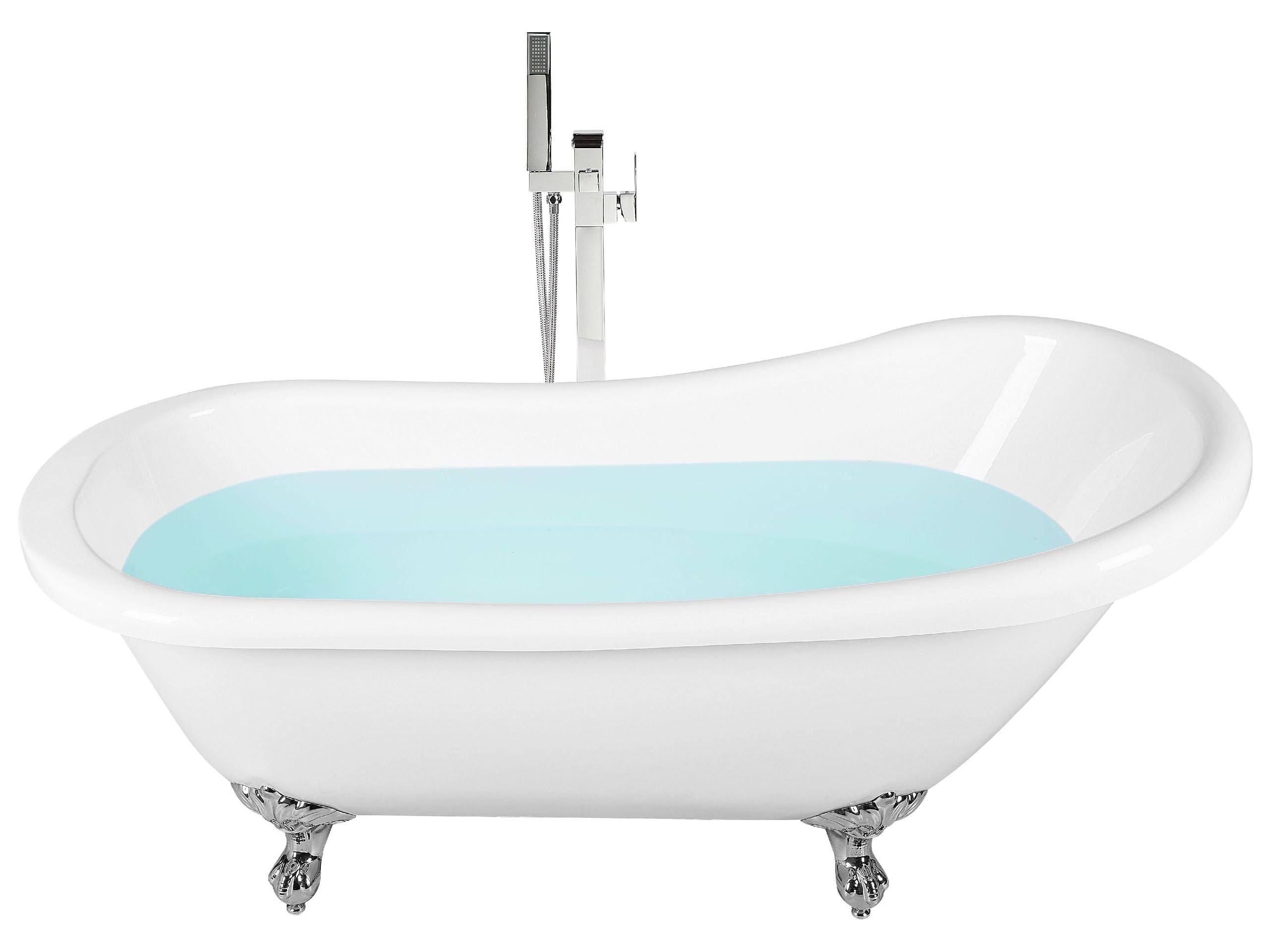 Bañera independiente de acrílico blanco plateado patas 153 x 77 cm retro vintage tradicional Cayman