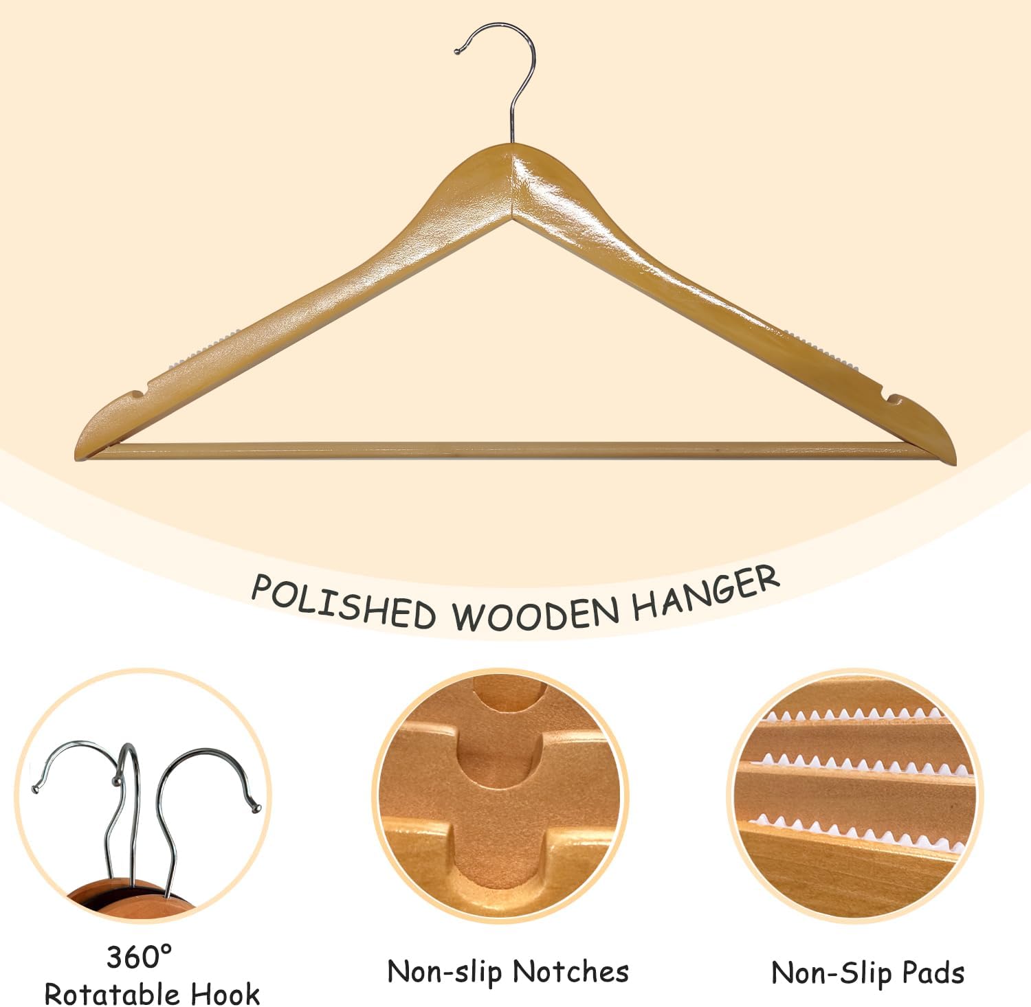 Urby Extra Wide Hangers for Plus Size Clothes, Ganchos para Colgar Ropa,19 Inch Plus Size Hangers Ideal for XL, XXL Shirts, Coats, Dresses, Etc. Wood. Walnut 10pk