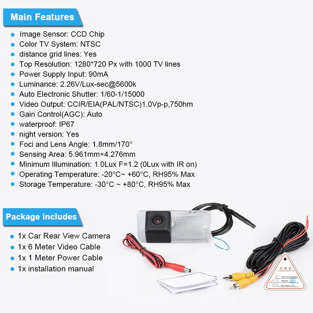 Auto Targa Posteriore Illuminata con Telecamera di Retromarcia Visione Notturna Sistema di Parcheggio Impermeabile per FIAT 500 twinair Abarth 500C 595C 695C 312C Linea 500X Telecamera CCD