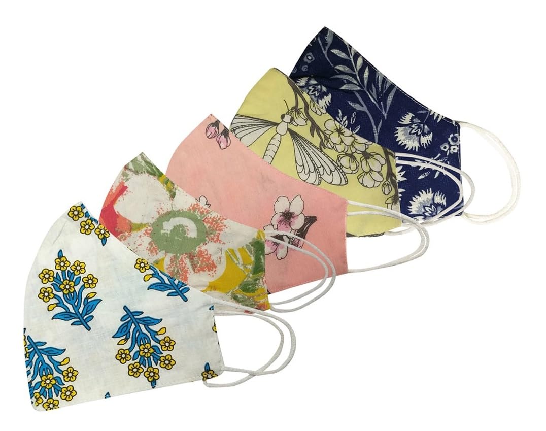 aizelx Cotton Printed Flower Geometric Print Embellished fine Quality Cloth Without Valve Super Breathable Reusable Women's & Girl's Face Mask Pack of 6-picture-55