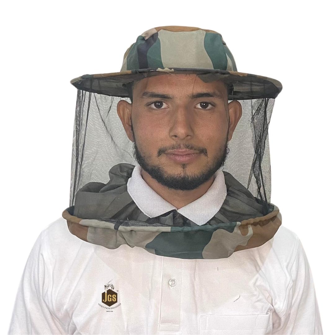 JGS Bee Cap Honeybee Cap | Bee Veil for Protection of Face from Honey Bee Sting | Sting Protection for Neck and Face (Army Colour) - Image 4 thumbnail