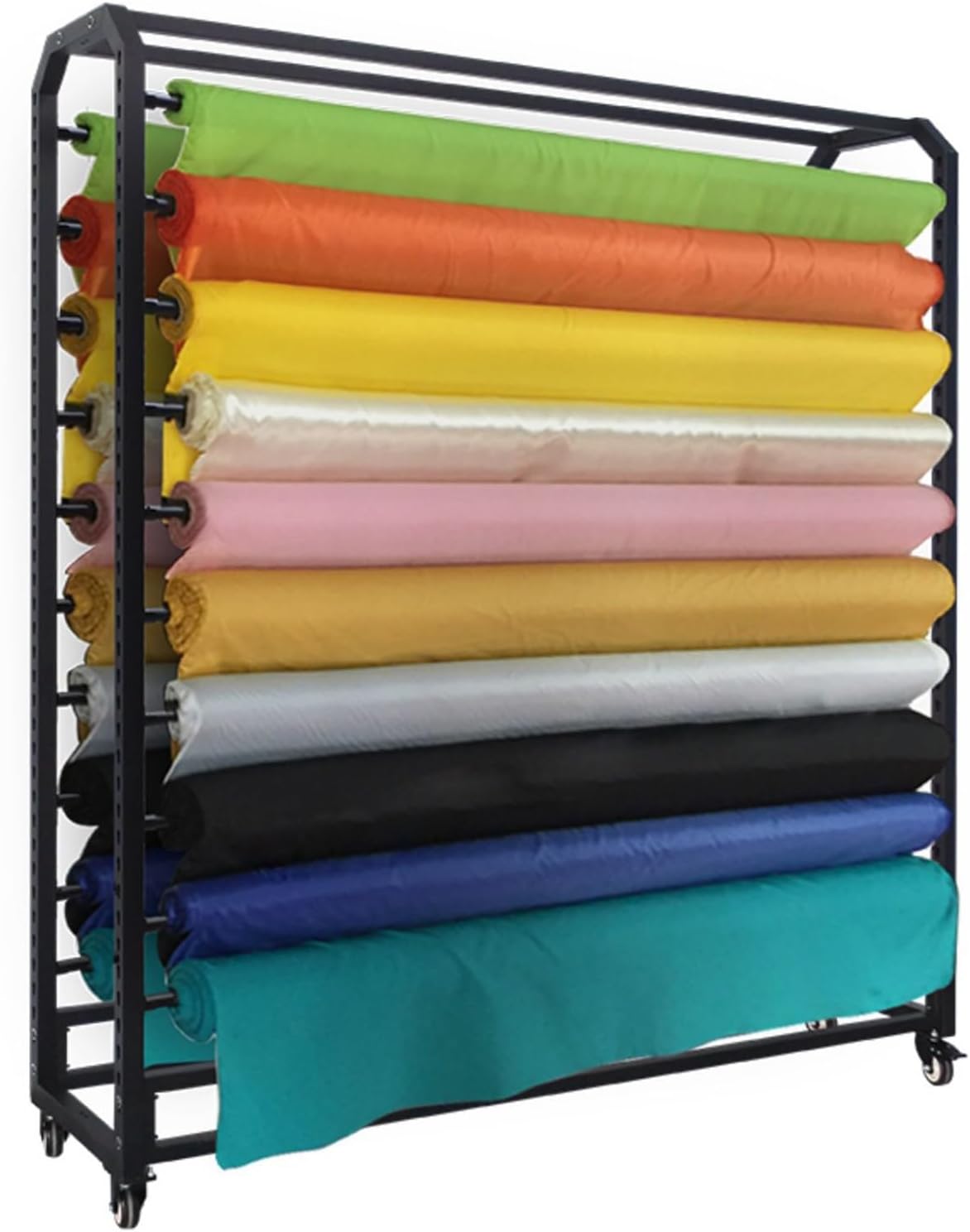 Large Fabric Roll Storage Rack with Adjustable Hanging Rod Commercial Heavy Duty Steel Organizer Holder Large Textile,Rolling Metal Fabric Display Rack with 20 Detachable Crossbars - Commerc