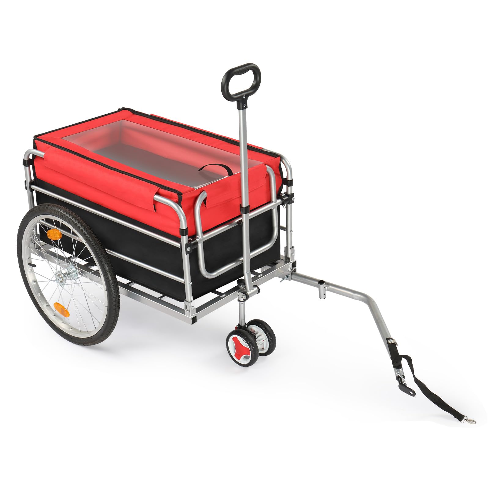 LEADZM Klappbar Fahrradanhänger, Lastenanhänger mit Universeller Kupplung, Transportanhänger mit 20-Zoll-Luftreifen, Sicheren Reflektoren, Transportbox mit 100 Liter