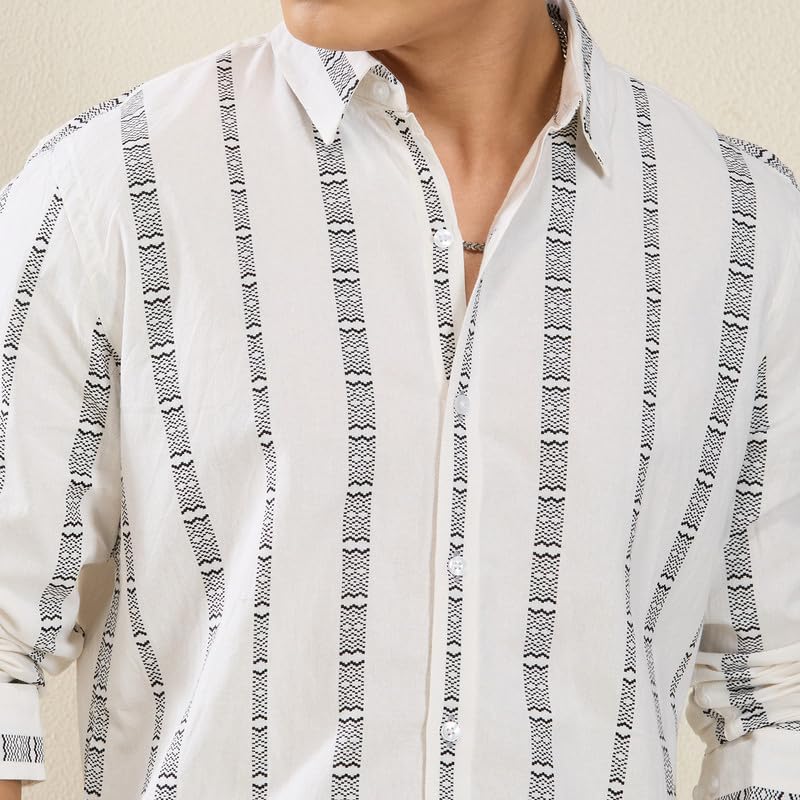 Image of Mens Striped Slim Fit Cotton Casual Shirt | Full Sleeves Mens Shirts | Stylish Shirt for Men