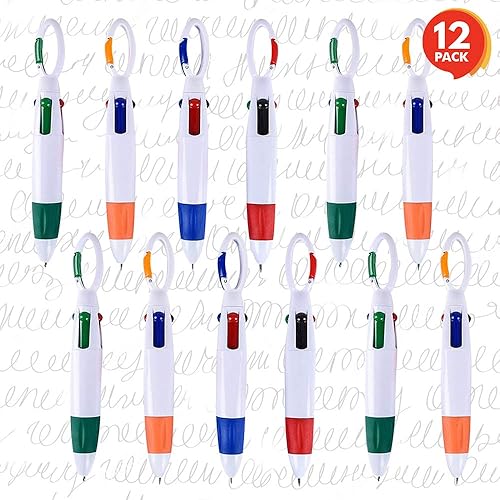 Miniatura 2 de ArtCreativity Bolígrafo retráctil multicolor 4 en 1 con un gancho de mosquetón genial, paquete de 12 a 4 bolígrafos de color para niños, suministros