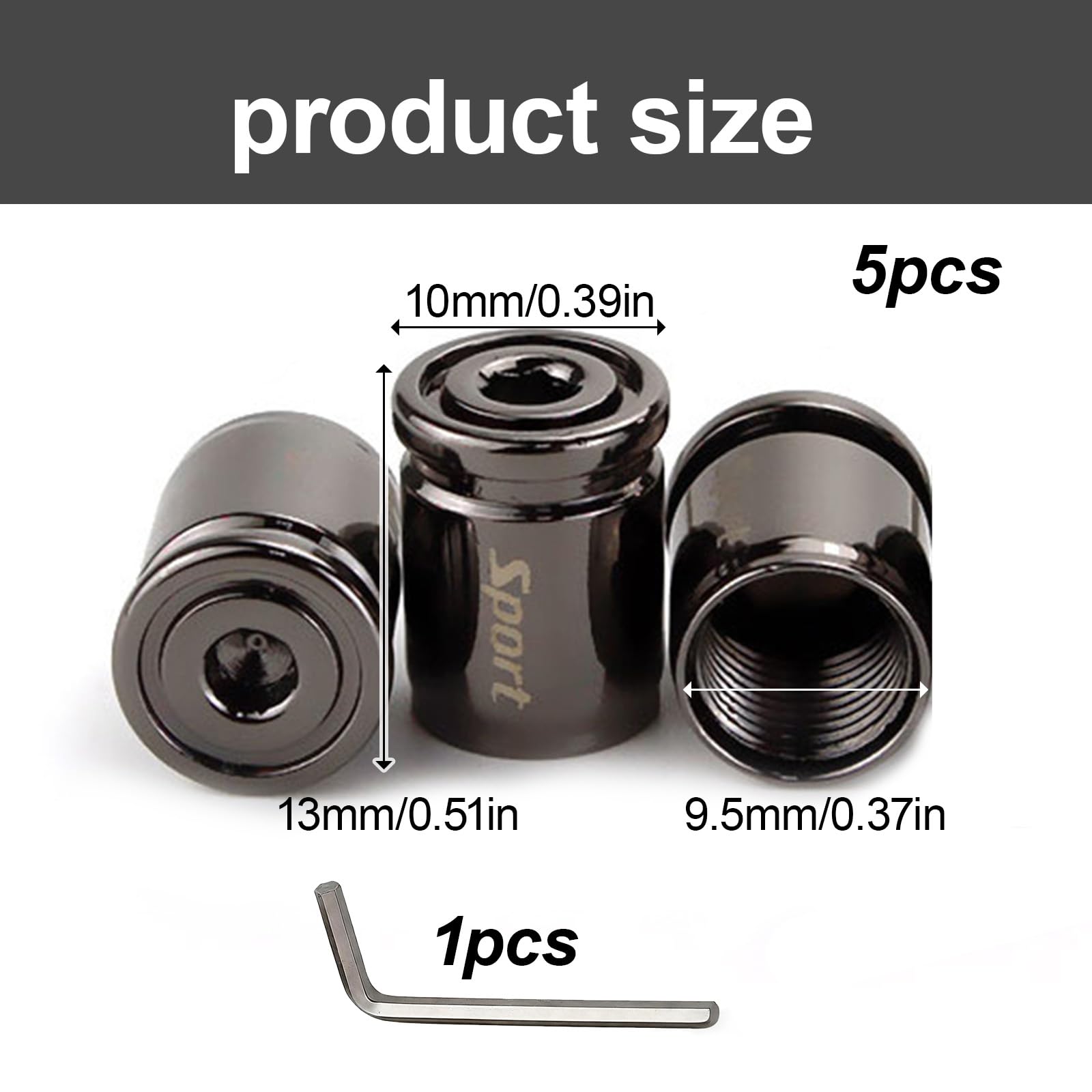 5 Piezas Metal Tapas Válvula de Neumático para Coche, Tapones Válvula Antirrobo Universales para Automóvil, SUV, Camiones, Motocicletas, Tapas Válvulas de Aire con Anillo de Sellado y Llave Incluida — view 2