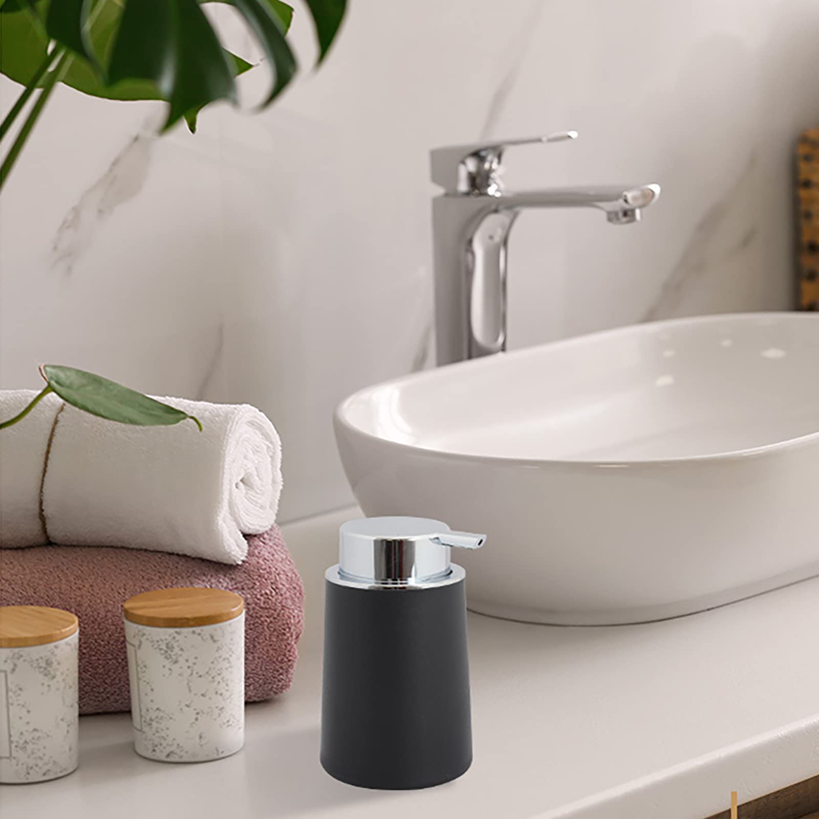 Juegos de Accesorios de baño, Simple Lustroso Acesorios Cuartos de Baño 4 Piezas con Dispensador Jabon Baño, Jabonera Baño, Porta Cepillo de Dientes para Champú Negro