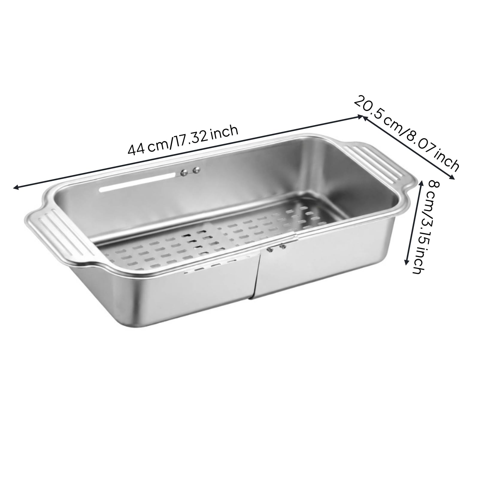 Cestino Drenante da Lavello in Acciaio Inox Regolabile Scolapiatti Rettangolare in Acciaio Inox Robusto Colino per Preparazione Cibi, L
