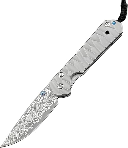 Cuchillo de bolsillo plegable ECD de 6.7 pulgadas, cuchillo plegable de acero de damasco, bloqueo de marco, asas de titanio TC4 con clip de