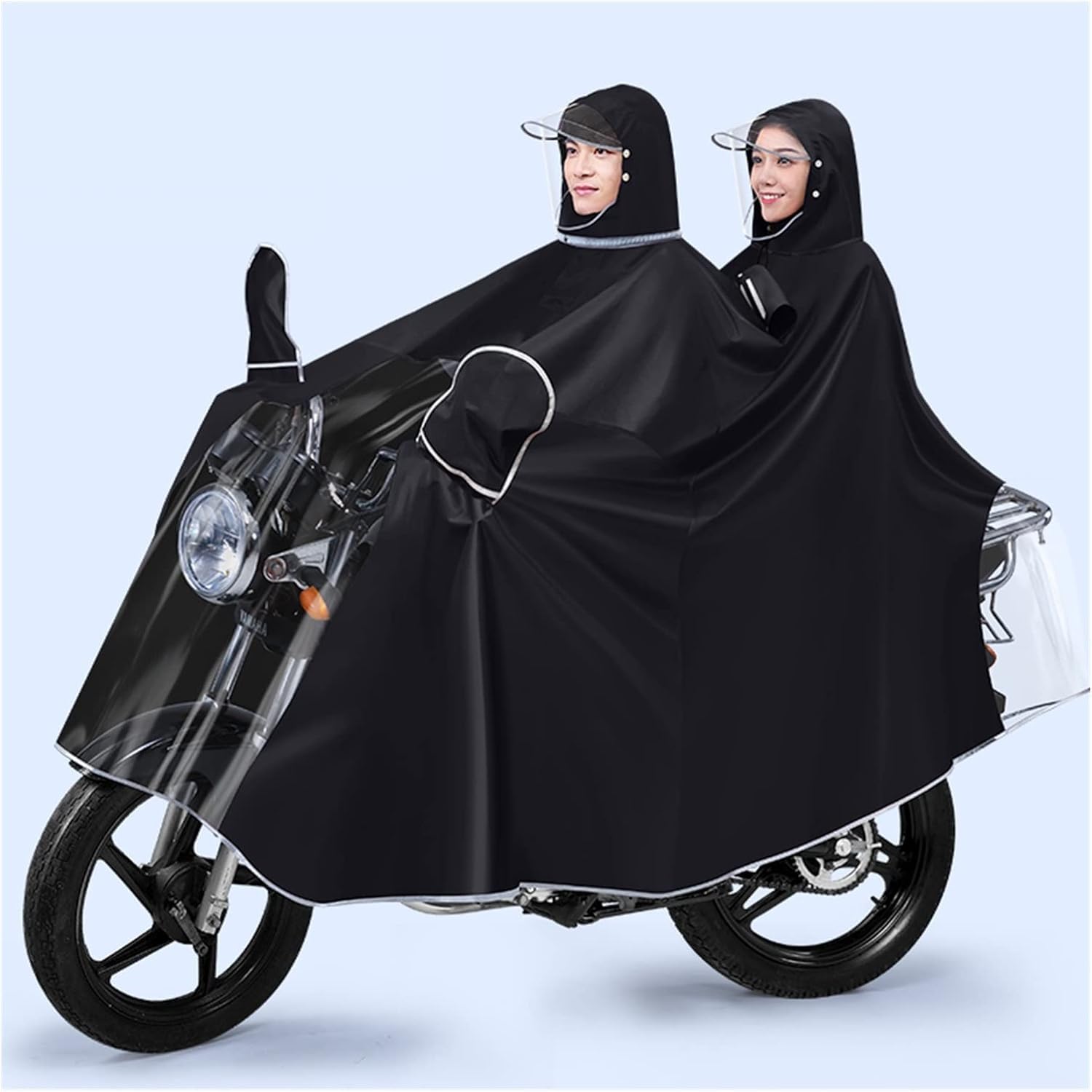Dwuosobowe Ponczo Jeździeckie, Wodoodporny Płaszcz Przeciwdeszczowy Z Kapturem Na Rower, Wiatroszczelna Peleryna Przeciwdeszczowa Unisex, Na Rower, Ebike, Motocykl, Pokrowiec Na, Black, 5XL