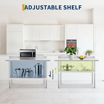 Stainless Steel Prep Table with Backsplash & Adjustable Shelf, 2-Tier Shelf 24x48NSF Certified Metal Commercial Work Table, Anti-Rust & Easy to Clean for Home Restaurant Hotel