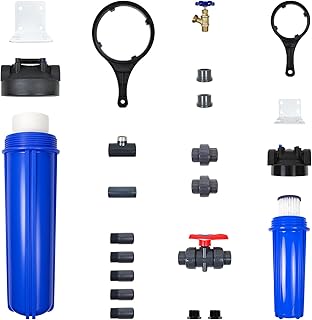 Aquasana Low Maintenance Pre-Filter, Post-Filter & Assembly Kit Bundle | 20" Long-Lasting Sediment Filter | Captures Dirt, Rust & Silt | WH-LM-Install | for Whole House Systems