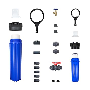 Aquasana Low Maintenance Pre-Filter, Post-Filter & Assembly Kit Bundle | 20" Long-Lasting Sediment Filter | Captures Dirt, Rust & Silt | WH-LM-Install | for Whole House Systems
