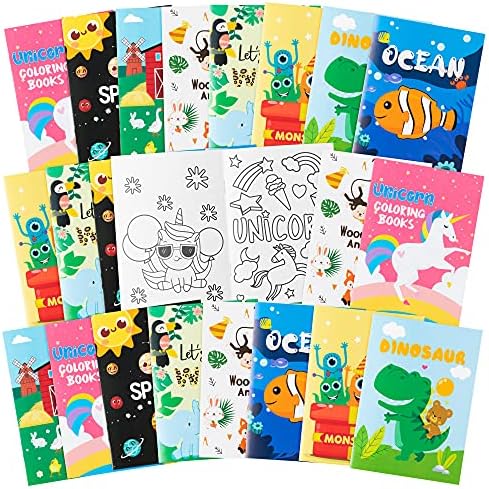 MALLMALL6 24Pcs Coloring Books for Kids Monsters Jungle Safari Animals Unicorn Ocean World Mix Styles DIY Art Drawing Pattern for Boy Girl Birthday Party Favors Home School Classroom Activity Supply