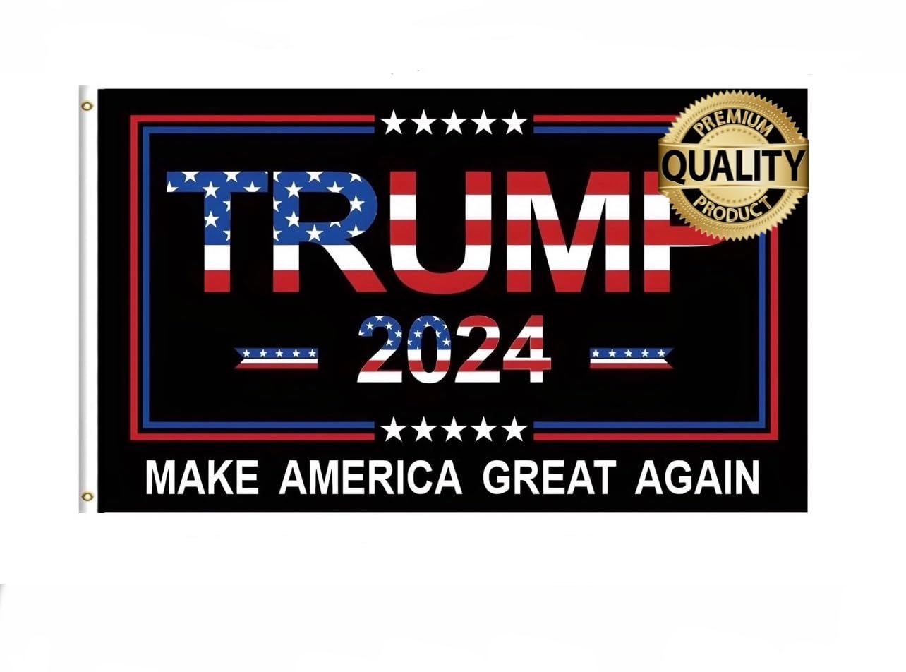 Trump 2024 Flag - Premium 100D material, 3x5 FT. !!Make America Great Agai n!! design. Indoor/outdoor use, vivid colors, fade-proof. Includes two brass grommets., Black