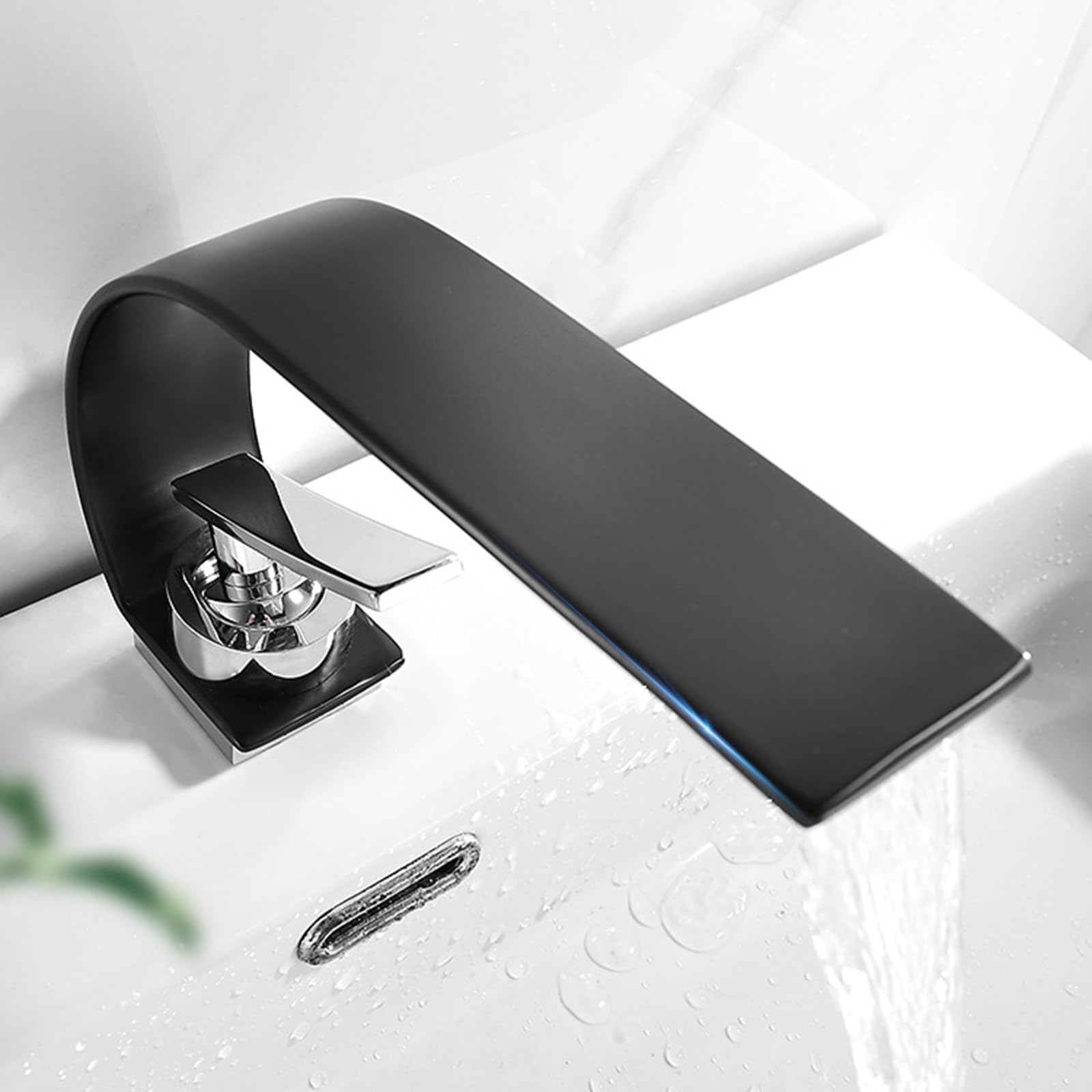ANVLOJRIH Bathroom Sink Taps Basin Mixer Tap Waterfall Basin Taps Bathroom Sink Waterfall with Hoses Black