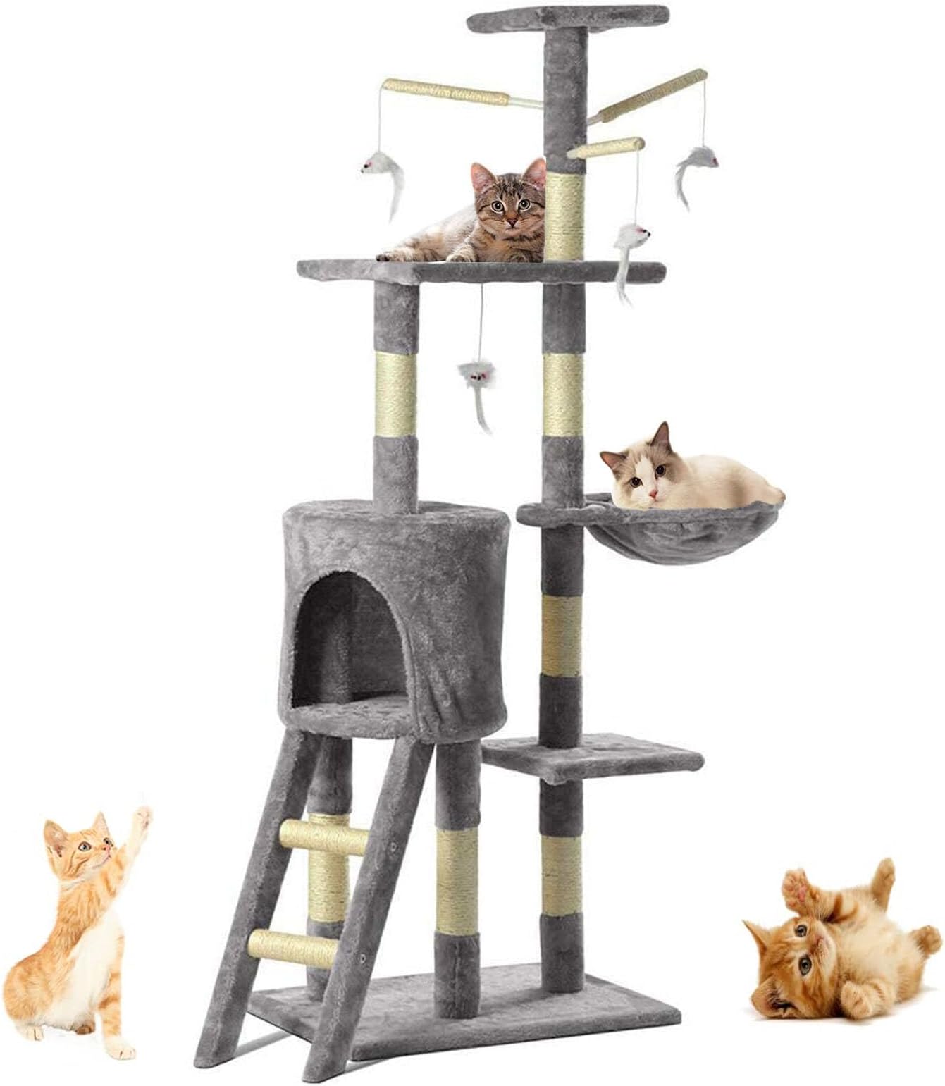 ukdirectshop Multi Level Cat Tree Tower | Cat Scratching Post Cat Tree Tower with Sisal, Grey