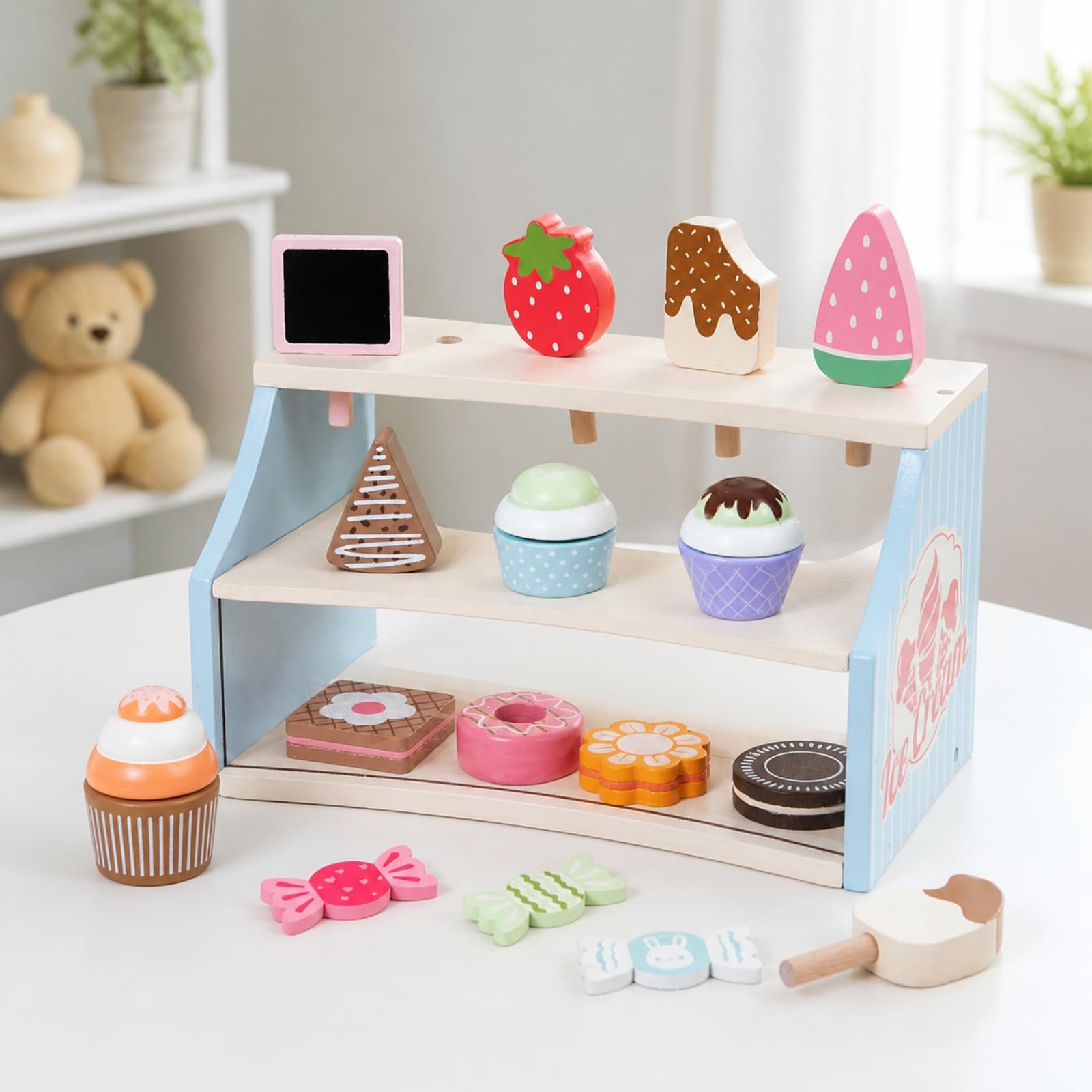 Negozio di Gelati Giocattolo con Accessori Autoportante Stand di Gelato Giocattolo Immaginativo Set da Gioco per Scuola Dell'infanzia