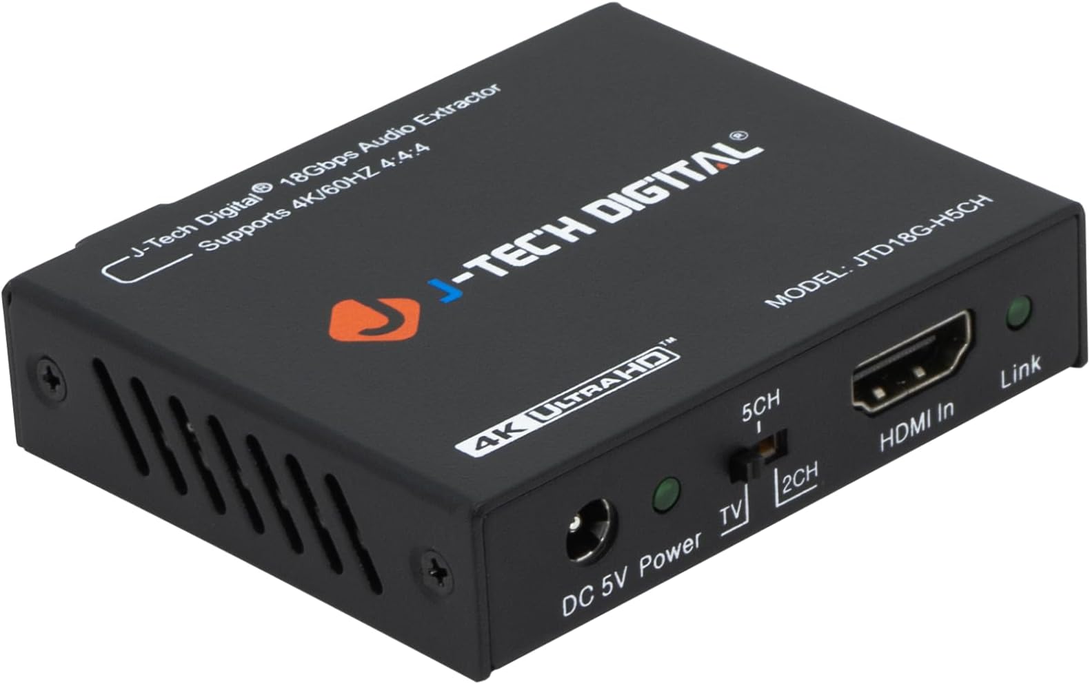 4K 60Hz HDMI Audio Extractor Converter SPDIF + 3.5MM Output Supports HDMI 2.0, HDCP 2.2, 1080P@120Hz, 1080P@144Hz, Dolby Digital/DTS Passthrough CEC, HDR10 by J-Tech Digital [JTD18G-H5CH]