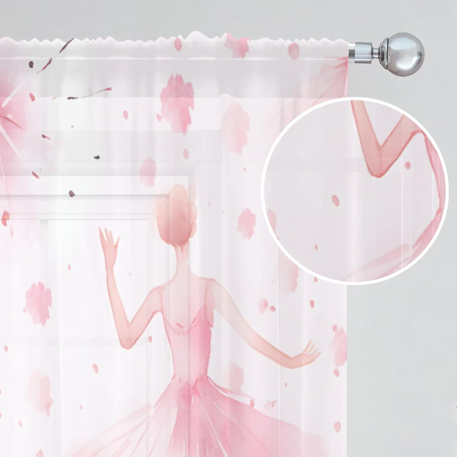 Ballet Gifts Sheer Curtains 63 Inch Length, Dance Recital Privacy Window Treatment Decor Abstract Drape Pair 2 Panels Set for Bedroom Kitchen 52" W x 63" L