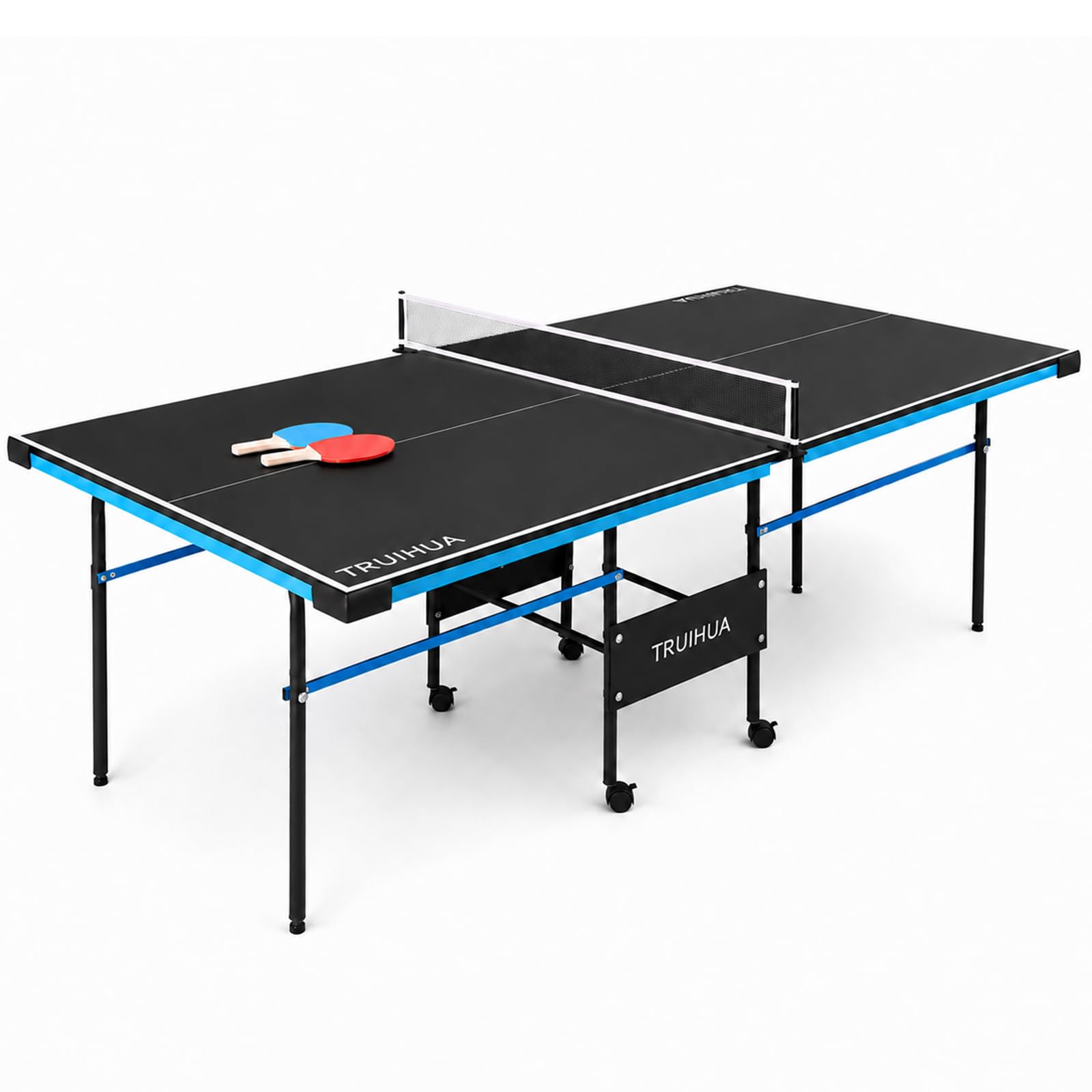 Tavolo da ping pong da 2,1 m per interni e junior, compatto pieghevole per esterni, con racchetta da ping pong e rete per bambini, 210 x 117 x 76 cm