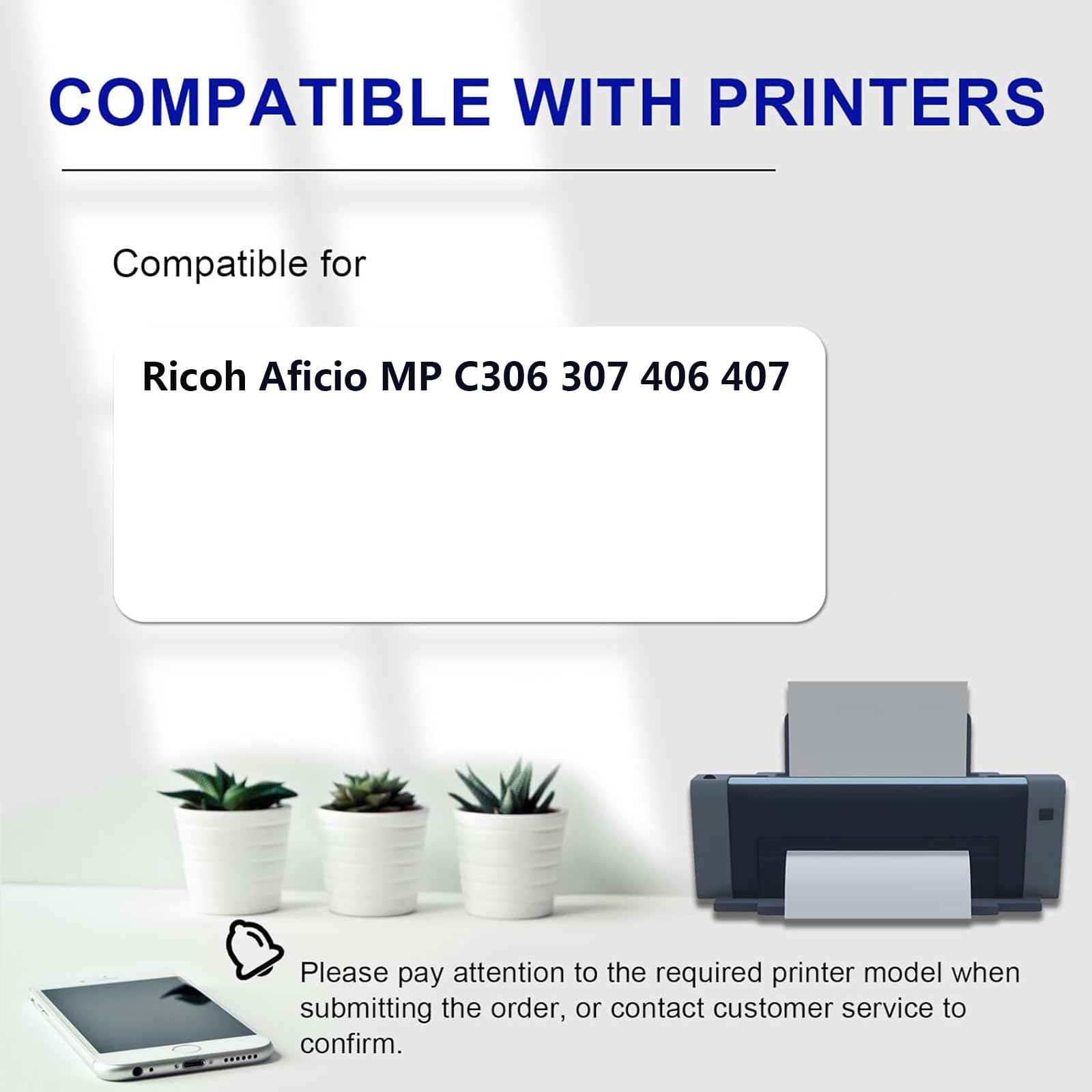 MPC603 Cartouche de Toner Haute Capacité 842091 842092 842093 842094 pour Ricoh Aficio MP C306 MP C307 MP C406 MP C407 Imprimantes, Claires et Durables,Black-4 Pack