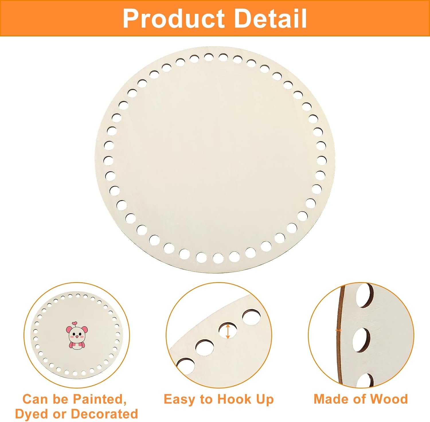 Bonsicoky 4 Pack Crochet Basket Bottom, 8 Inch Round Wood Base