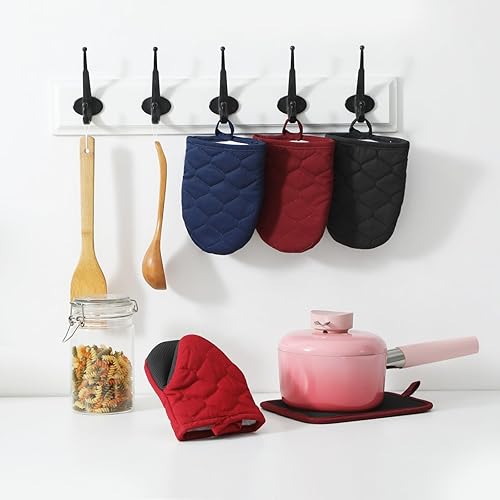 Miniatura 4 de Mini guantes de horno resistentes al calor, 2 guantes cortos de silicona para horno, superficies de agarre antideslizantes, guantes de cocina para